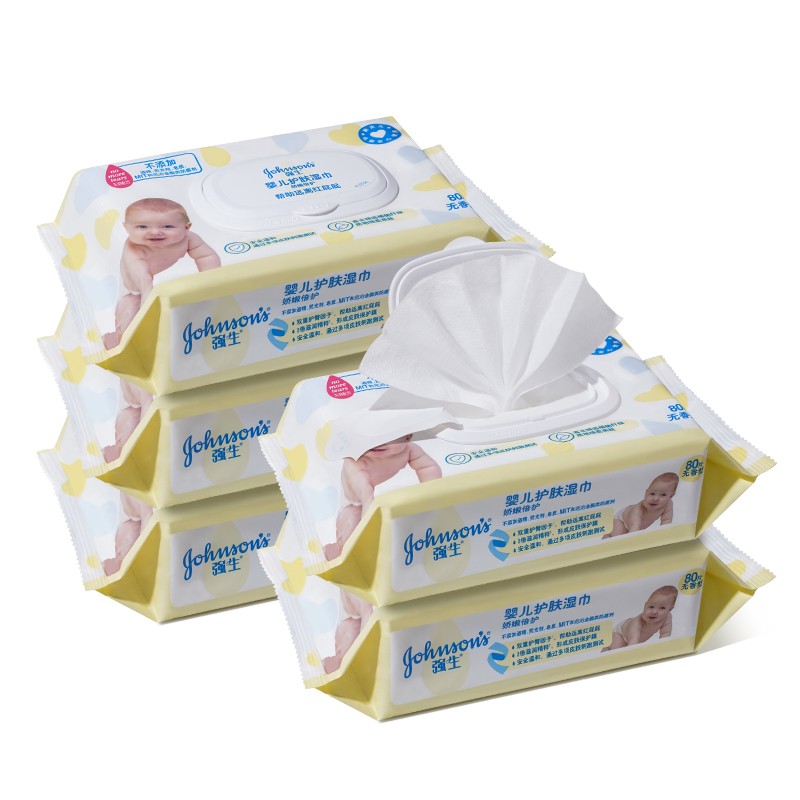 强生婴儿护肤湿巾娇嫩倍护80片(无香)宝宝湿巾儿童湿纸巾新生儿棉柔巾
