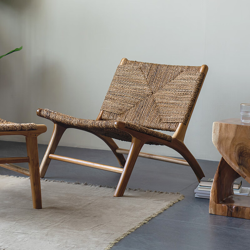 山头林村藤编沙发椅   复古藤编躺椅实木单人沙发椅诧设计师款诧寂风