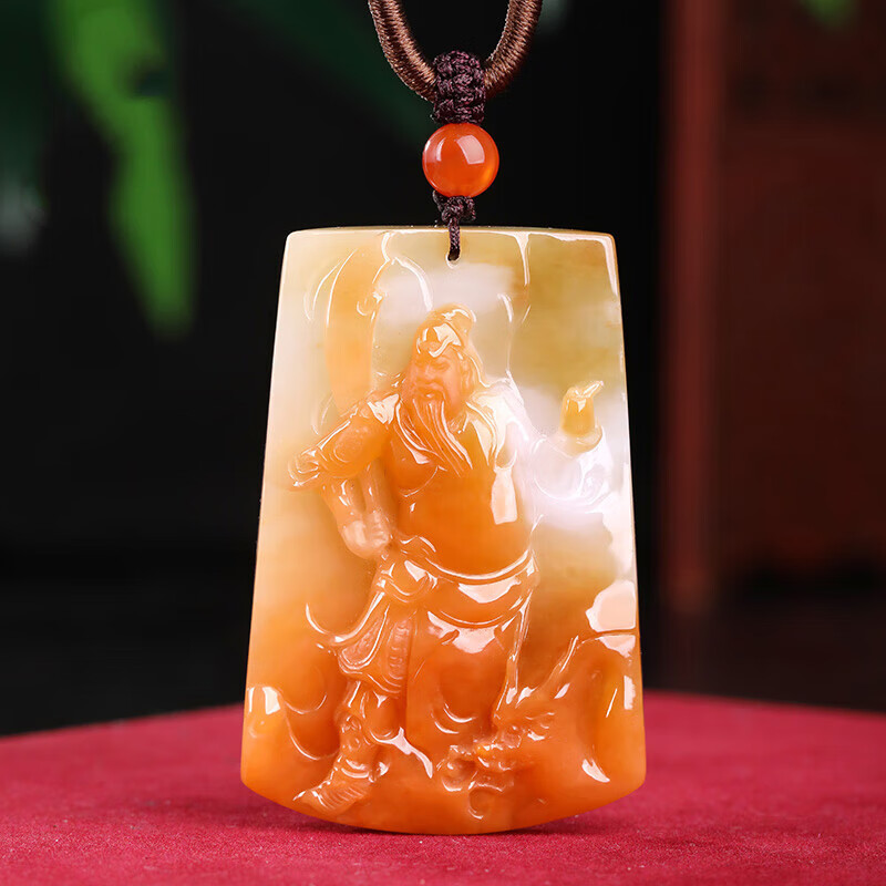 甄祥「英勇关公」天然翡翠吊坠糯冰种黄翡人物雕刻玉牌挂件孤品