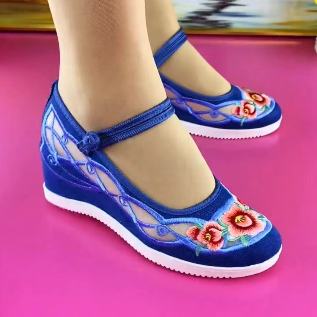 布鞋女民族风绣花鞋牛筋底老北京旗袍绣花鞋汉服鞋牛筋底软 宝蓝色 35