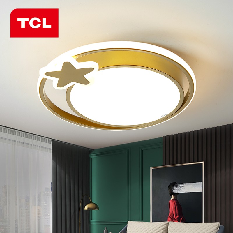 TCL照明 LED轻奢卧室客厅书房吸顶灯金色后现代北欧风格灯具 流星-金-30*2W三色调光直径43cm