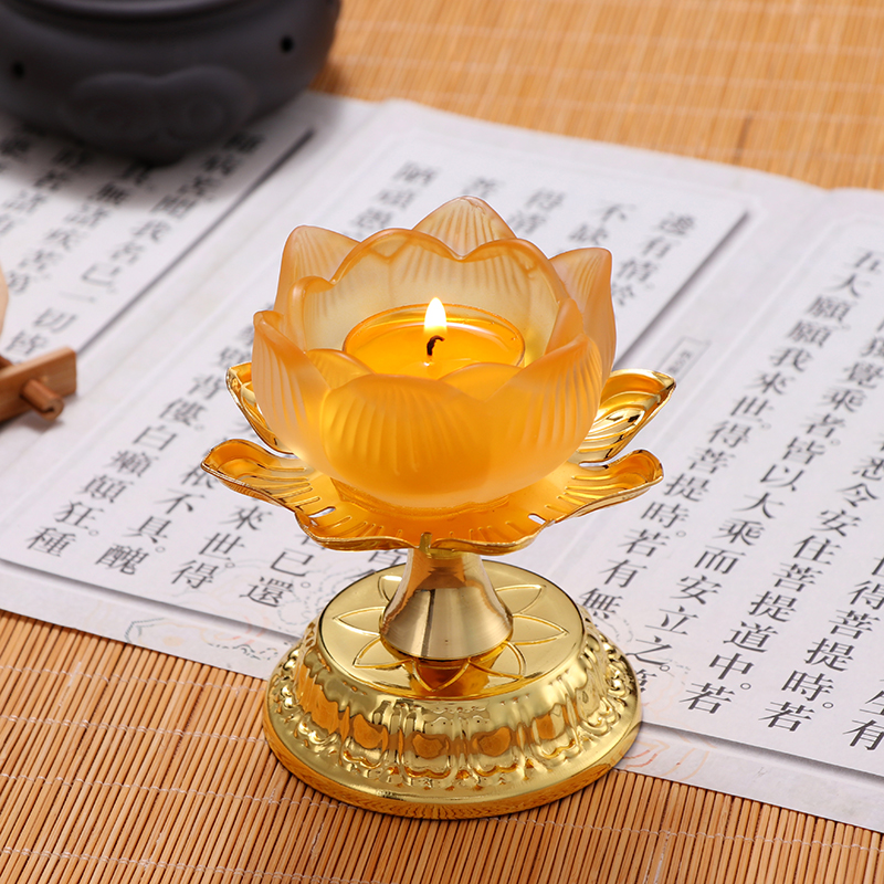七寶蓮 琉璃蠟燭臺(tái)蓮花酥油燈座佛供燈長(zhǎng)明燈家用 大號(hào)5寸燭臺(tái)/個(gè)