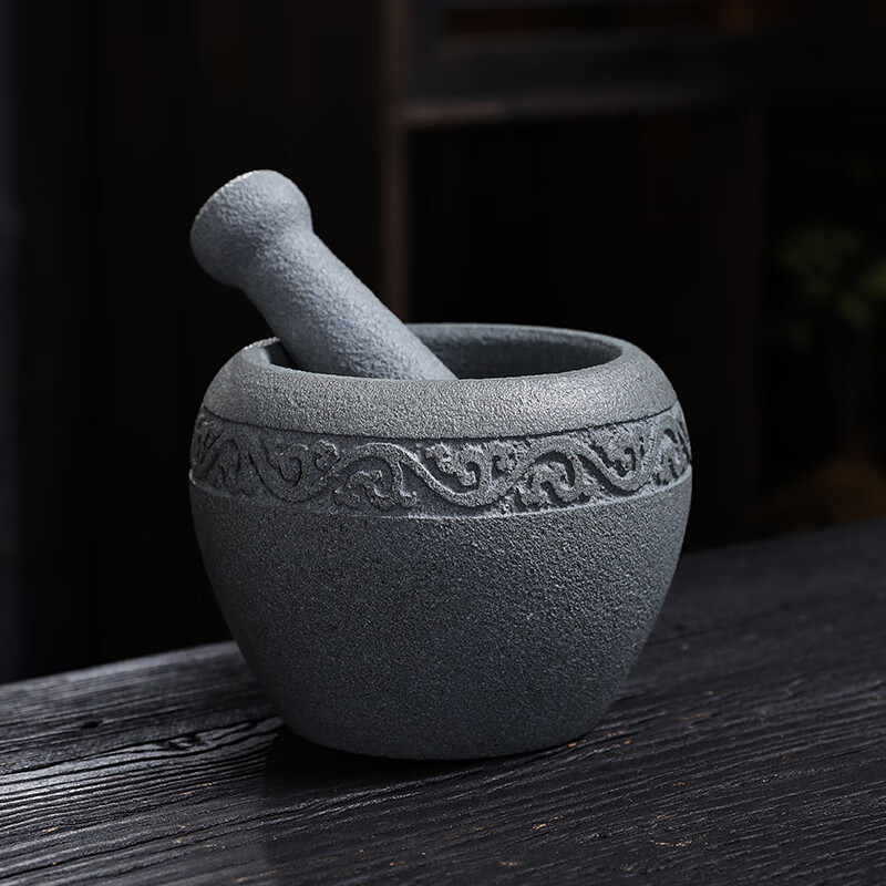 家用复古老石臼青石臼捣蒜器捣药罐石盅擂钵石舂石窝蒜臼辣椒石舀