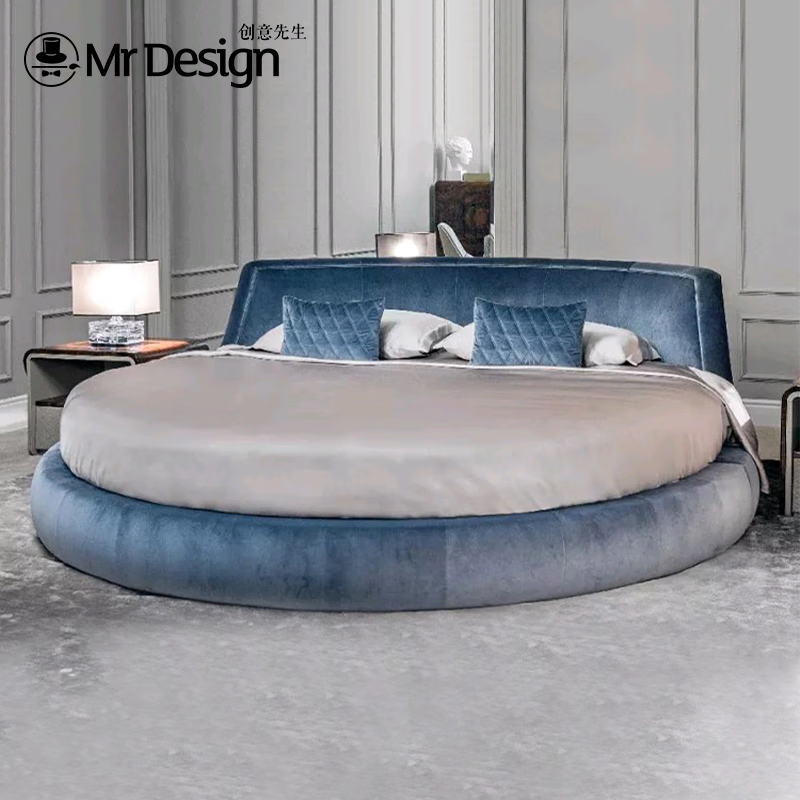 idea) 圆床 意式轻奢真皮床布艺床圆形床后现代双人床圆床卧室家具 2m