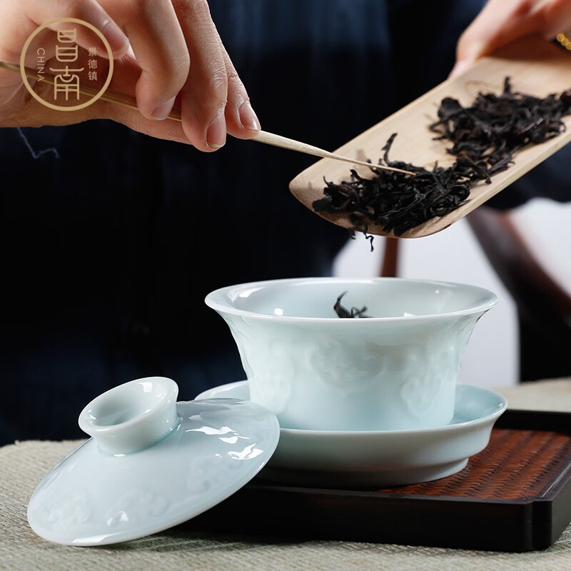 昌南景德镇盖碗茶杯陶瓷盖碗茶杯套装泡茶碗家用泡茶器盖碗单个 玉瓷