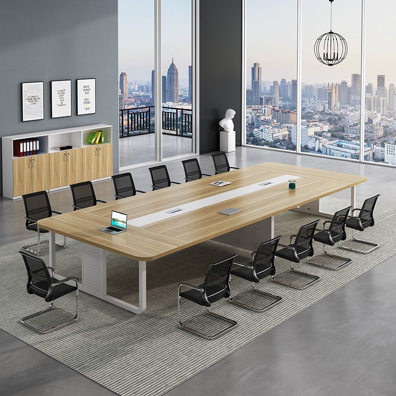 桌椅组合长方形会议室办公长桌可容纳6人36人可选 柚木色 配套椅子