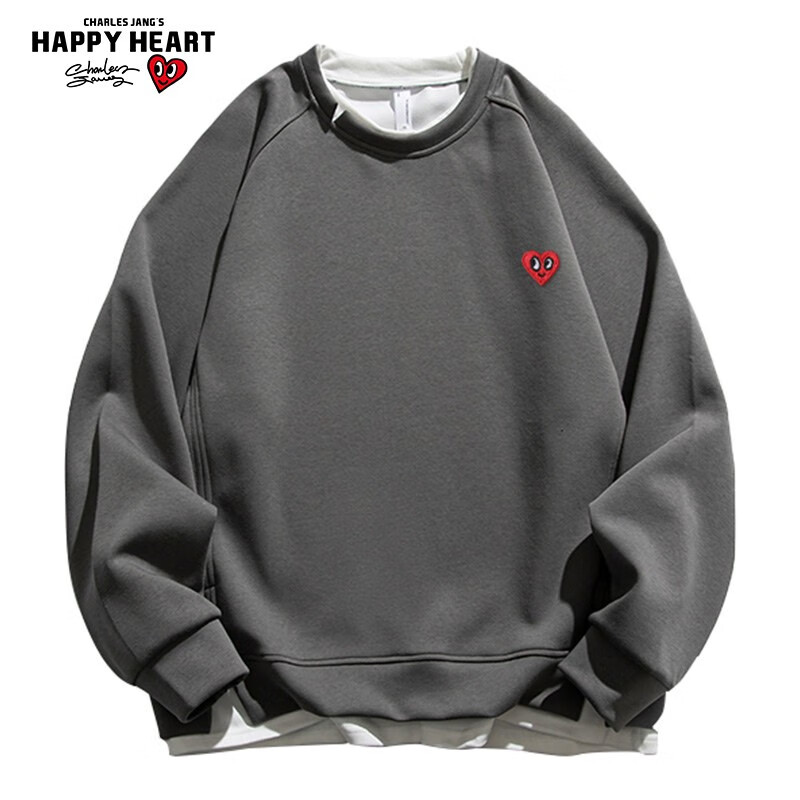 查尔斯桃心青少年基础美式高街假两件纯色桃心logo宽松圆领长袖卫衣