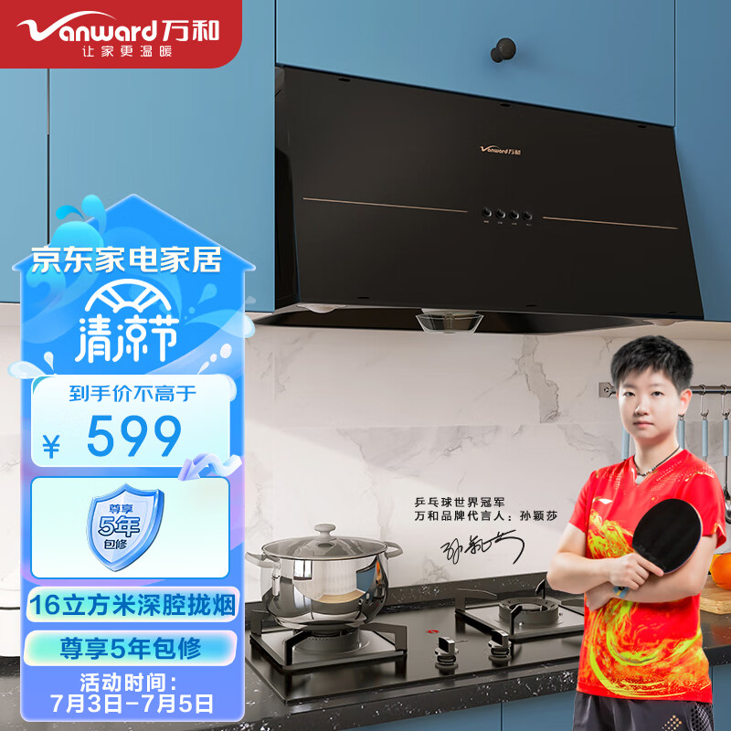 万和 Vanward 抽油烟机 中式油烟机 16m³/min大吸力 一级能效 小尺寸 家用吸油烟机 钢化玻璃H05GS