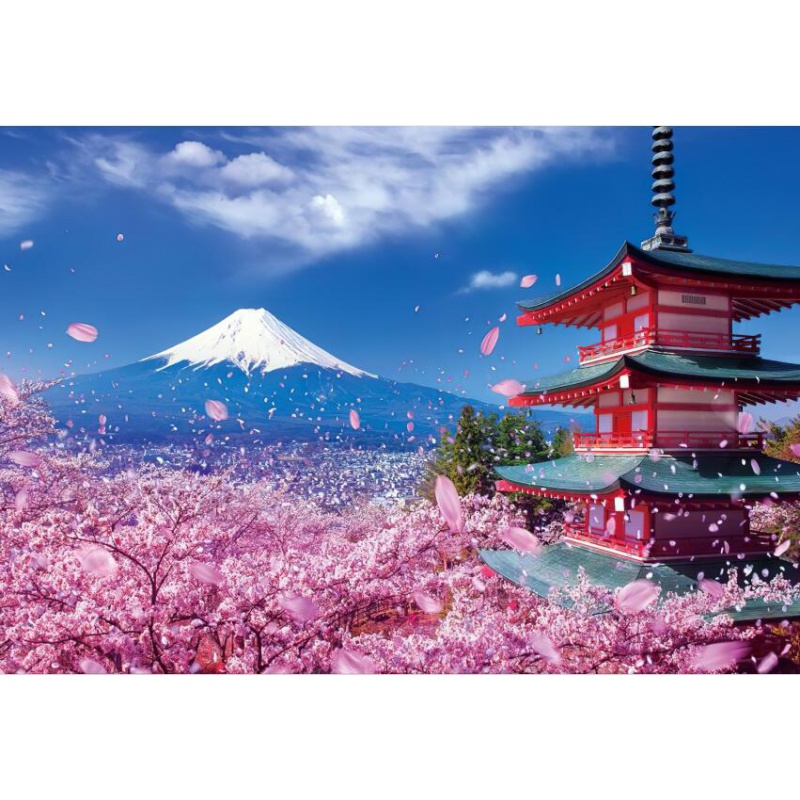 御贡坊塑料1000片拼图日本樱花飞舞纯白地狱定制儿童玩具女生日礼物