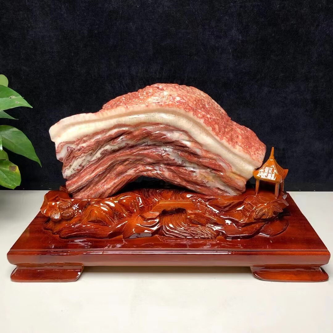 奇石矿石天然猪肉石红烧肉东坡肉五花肉石观赏石家居装饰摆件 16 尺寸