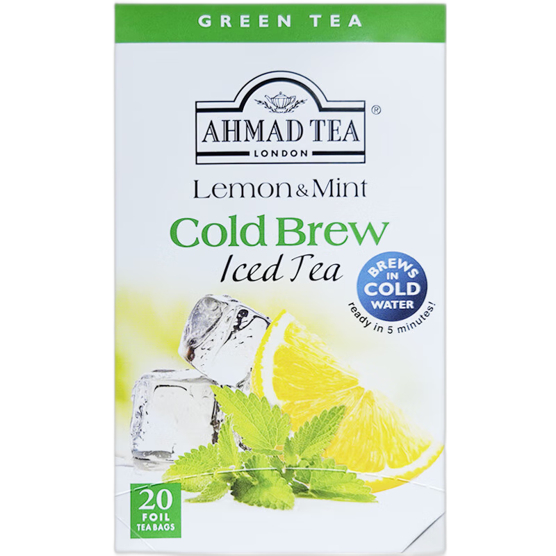 AHMAD TEA英国亚曼冷泡茶系列柠檬薄荷绿茶20片盒装夏季快速制作冰红茶无糖 冷泡柠檬薄荷绿茶20片盒装新日期