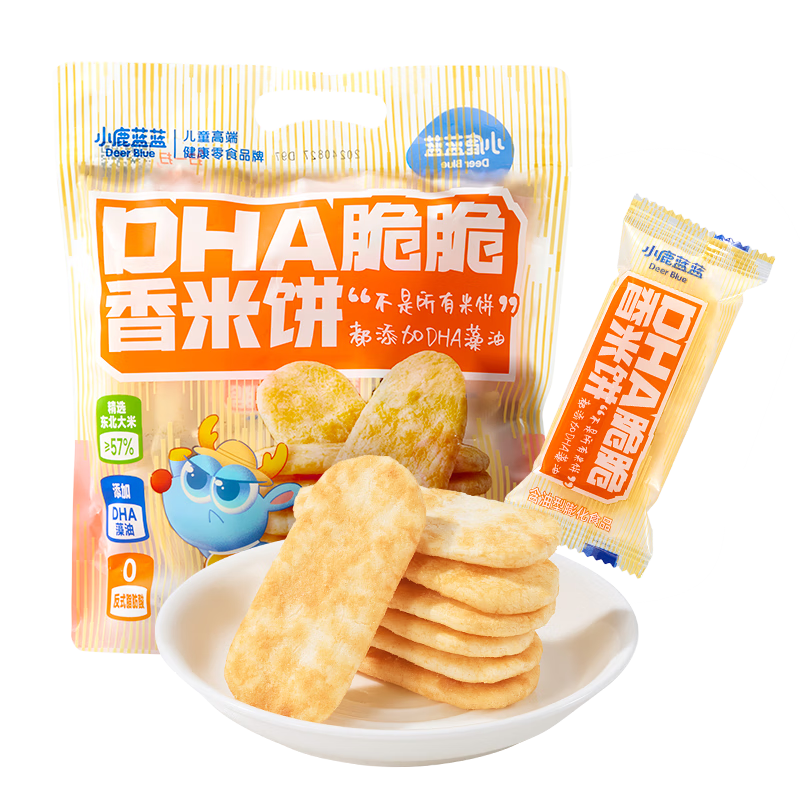 小鹿藍(lán)藍(lán)寶寶零食香米餅0添加蔗糖DHA兒童營養(yǎng)米餅?zāi)パ里灨?DHA脆脆香米餅1袋120g