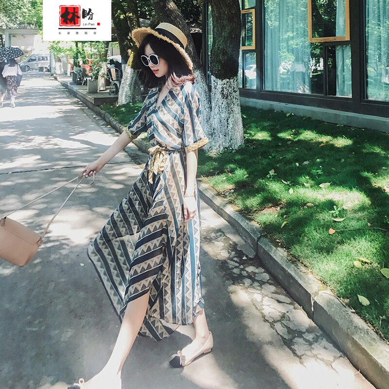 林盼法式高端海边度假沙滩裙女旅游连衣裙适合去三亚穿的裙子套装旅行