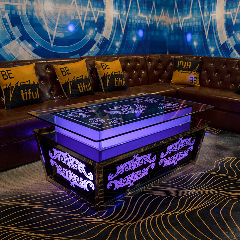 欧式日式茶几简约实用ktv茶几发光钢化玻璃包厢歌厅桌子大理石不锈钢