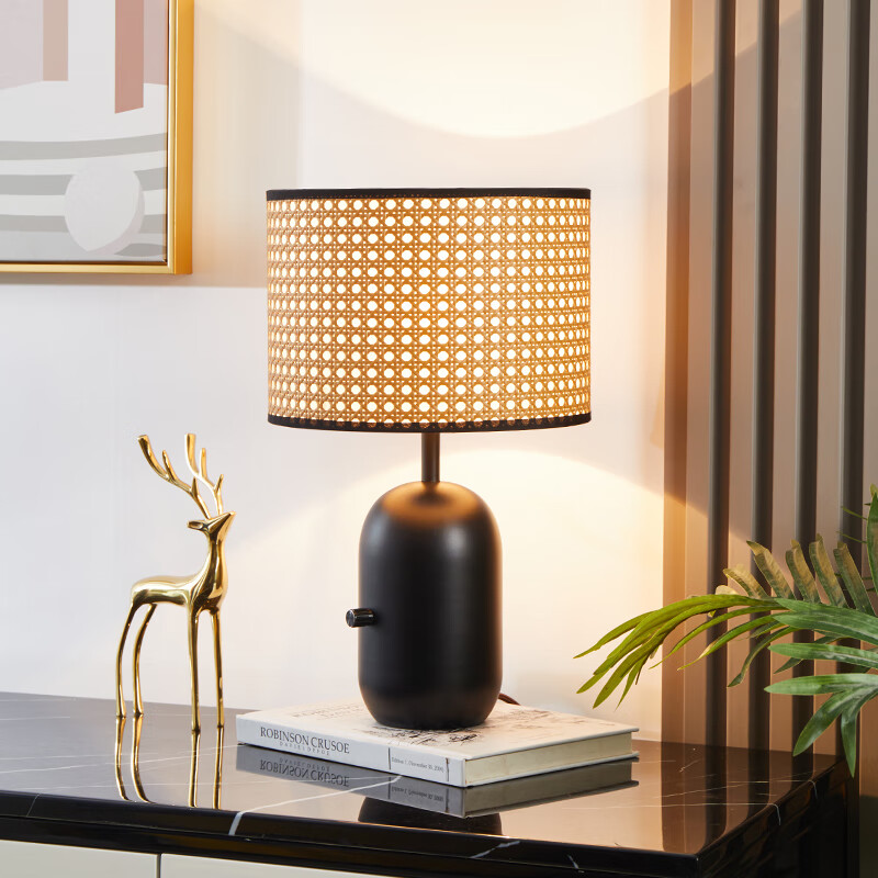 澳颜莱东南亚风格台灯 藤编台灯日式侘寂风客厅酒店民宿中古轻奢复古