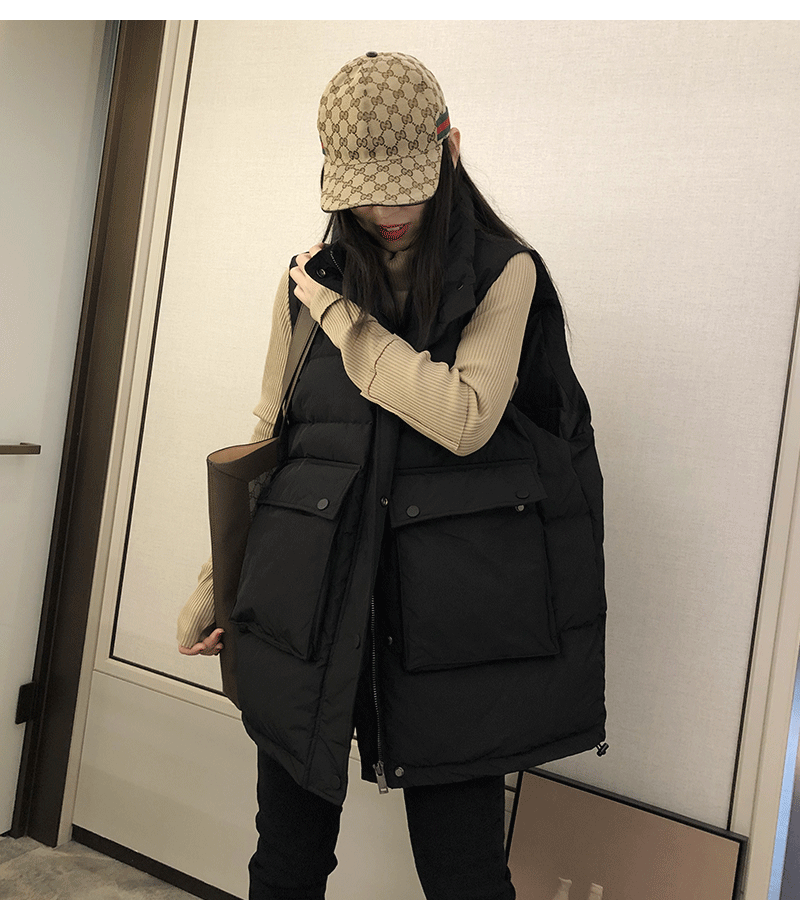 仰亲胖子羽绒马甲女外穿冬季加厚时尚潮流背心马夹外套 黑色 m_90-113