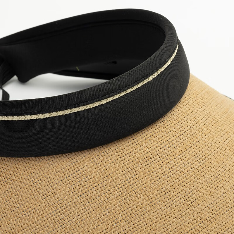 达芬奇密码草编黑胶大檐防晒空顶帽 女遮阳帽户外防晒太阳帽 卡其