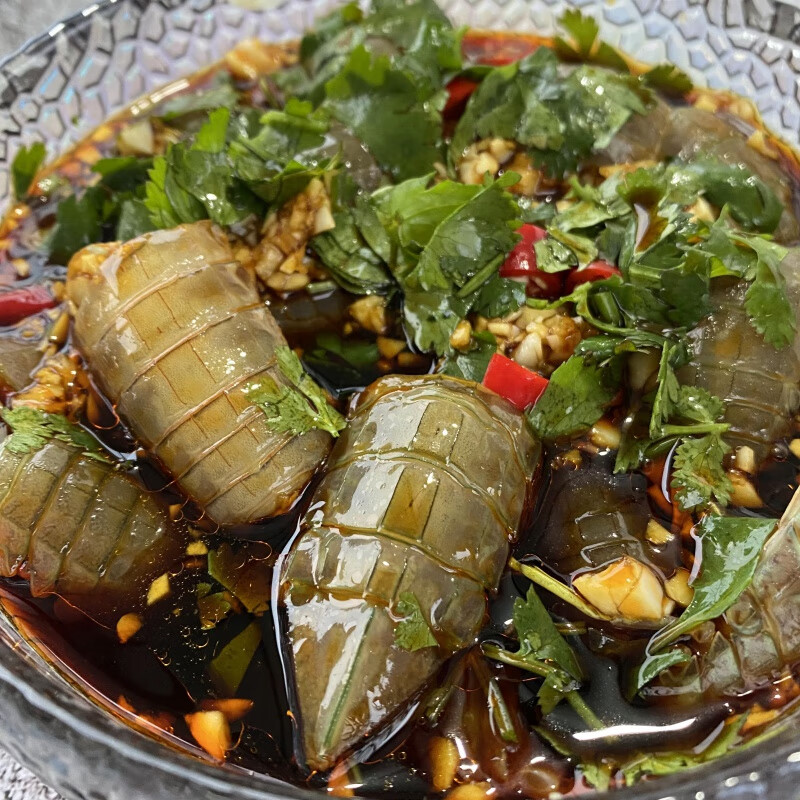 元族潮汕生腌海鲜皮皮虾爬子卤濑尿虾水产腌制琵琶虾姑即食用罐头