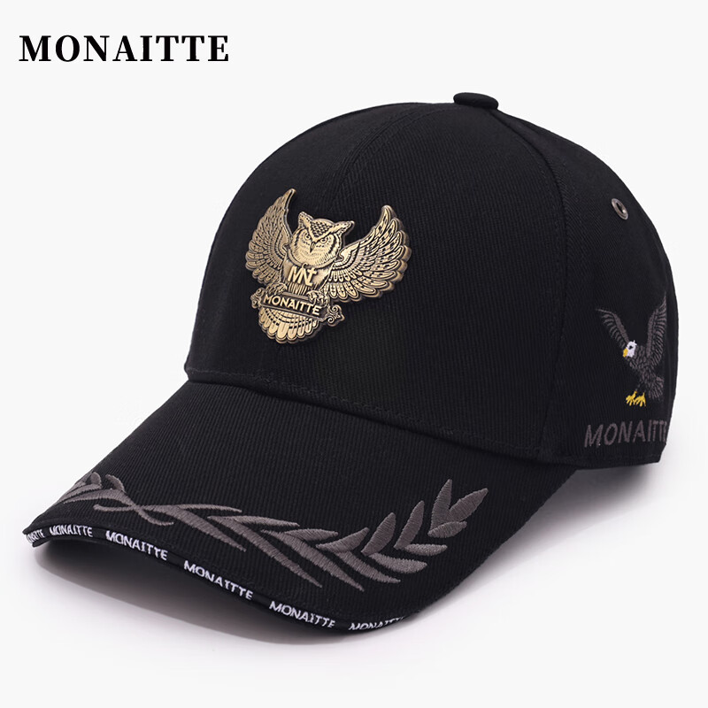 蒙奈特（MONAITTE）帽子男新款夏季時(shí)尚鴨舌帽戶外運(yùn)動(dòng)騎行防曬刺繡旅四季游棒球帽女 黑灰色（四季款） 普通碼（54-60CM）