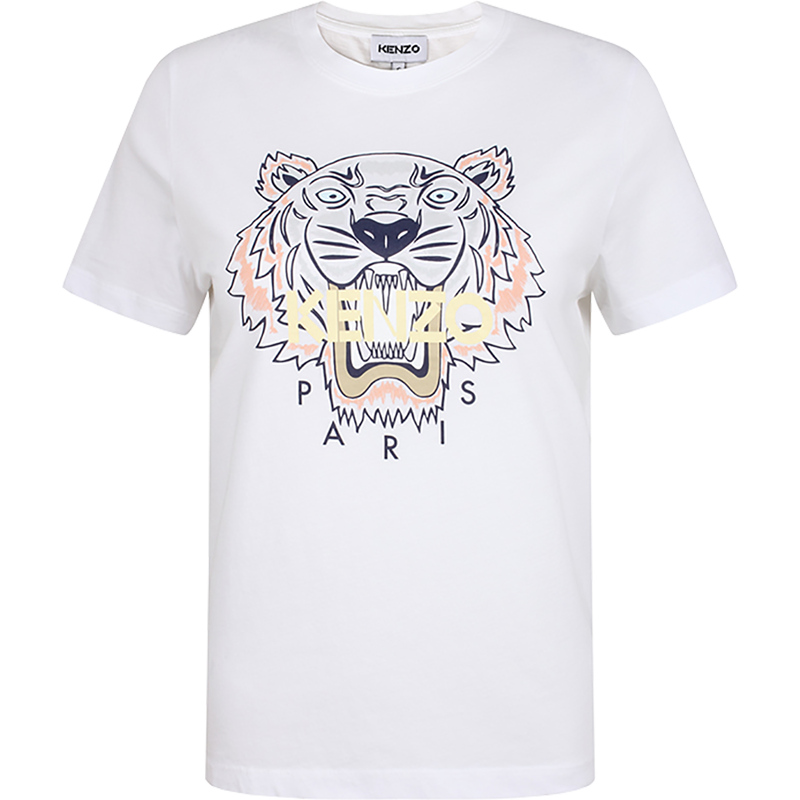 高田贤三 kenzo 22春夏 女士白色棉质老虎头印花圆领短袖t恤 fc5 2ts