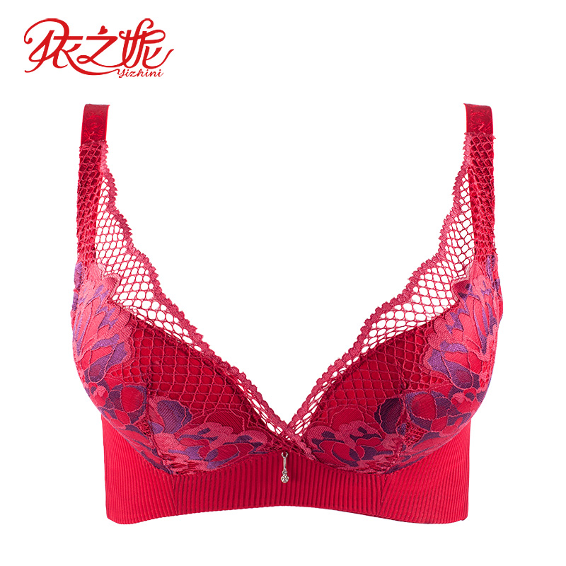 依之妮女内衣性感蕾丝无钢圈薄款女士透气聚拢调整型文胸m1296a8b 酒