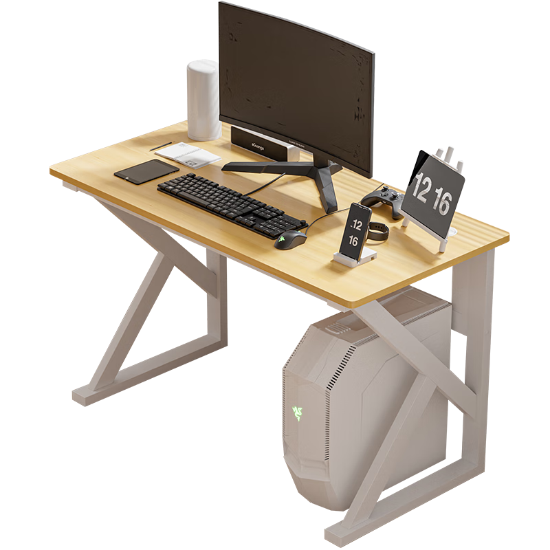 雅美乐电脑桌台式加粗加厚书桌学习桌办公家用简易电竞游戏桌浅胡桃色