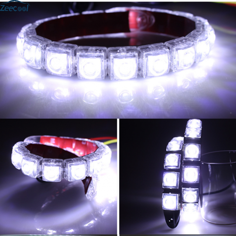 遥绾惜汽车LED日行灯改装日间行车灯指导安装弯曲中网灯通用高亮防水12V 白壳 10灯珠【白光】一对