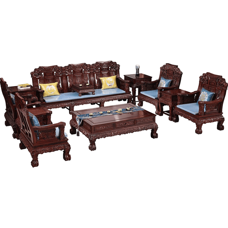 质木匠 红木家具 印尼黑酸枝(学名:阔叶黄檀)沙发 中式明清古典仿古麒麟沙发 实木客厅家具组合套装 沙发113七件套组合 默认1