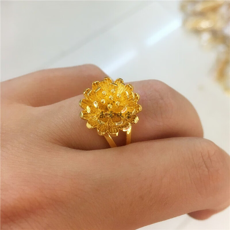 金沙金戒指女时尚花朵戒指开口殴币金戒指新娘结婚首饰_碧笛清 开口