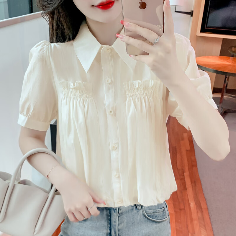 藤印夏天女生小个子衬衫女短款雪纺矮个子女士衬衣短袖女装新款夏