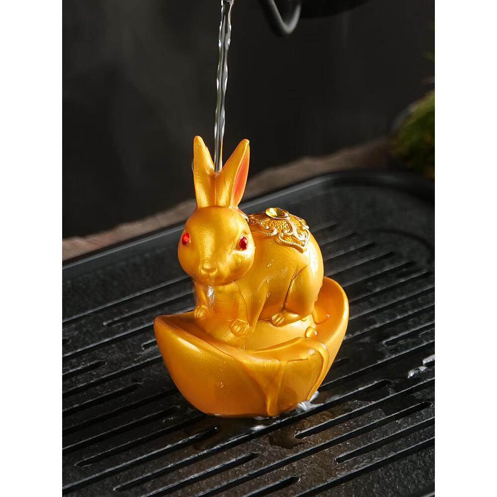 变色茶宠兔子创意摆件精品生肖兔茶宠物茶玩茶桌茶台茶具配件 钱兔