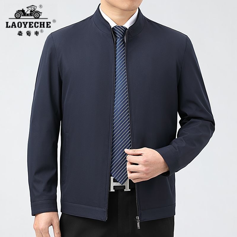 香港老爷车男装夹克外套春秋新款中中年日常风领导干部茄克立领 2202