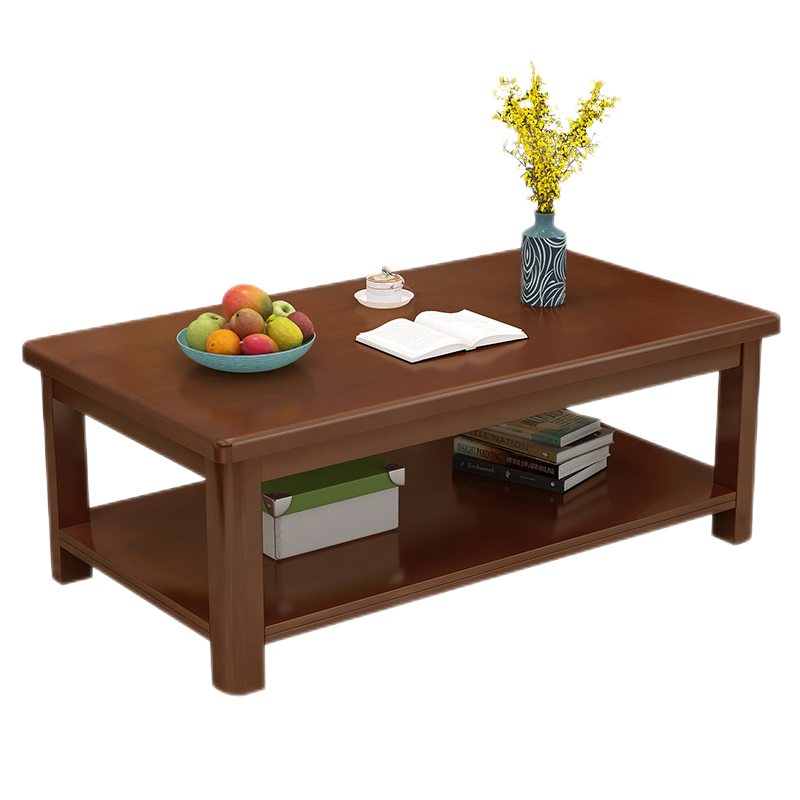 囡紫 茶几北欧简约小户型双层创意茶桌全实木客厅原木家用家具多功能 80*50*50高 清漆 单层普通腿