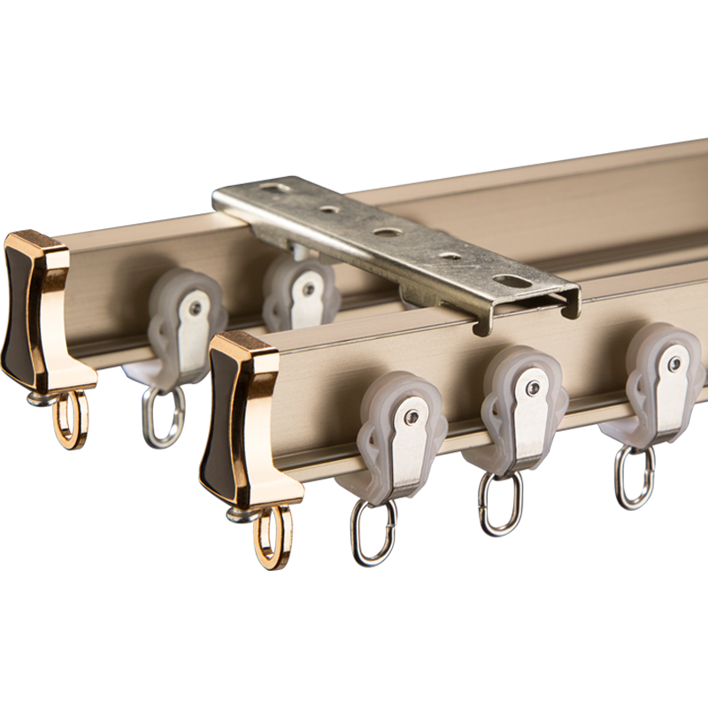 致尚堅美鋁合金靜音窗簾軌道頂裝單軌雙軌窗簾桿窗簾滑軌直軌軸承滑輪 【堅美鋁+軸承輪】亞光黑單軌頂裝 1米