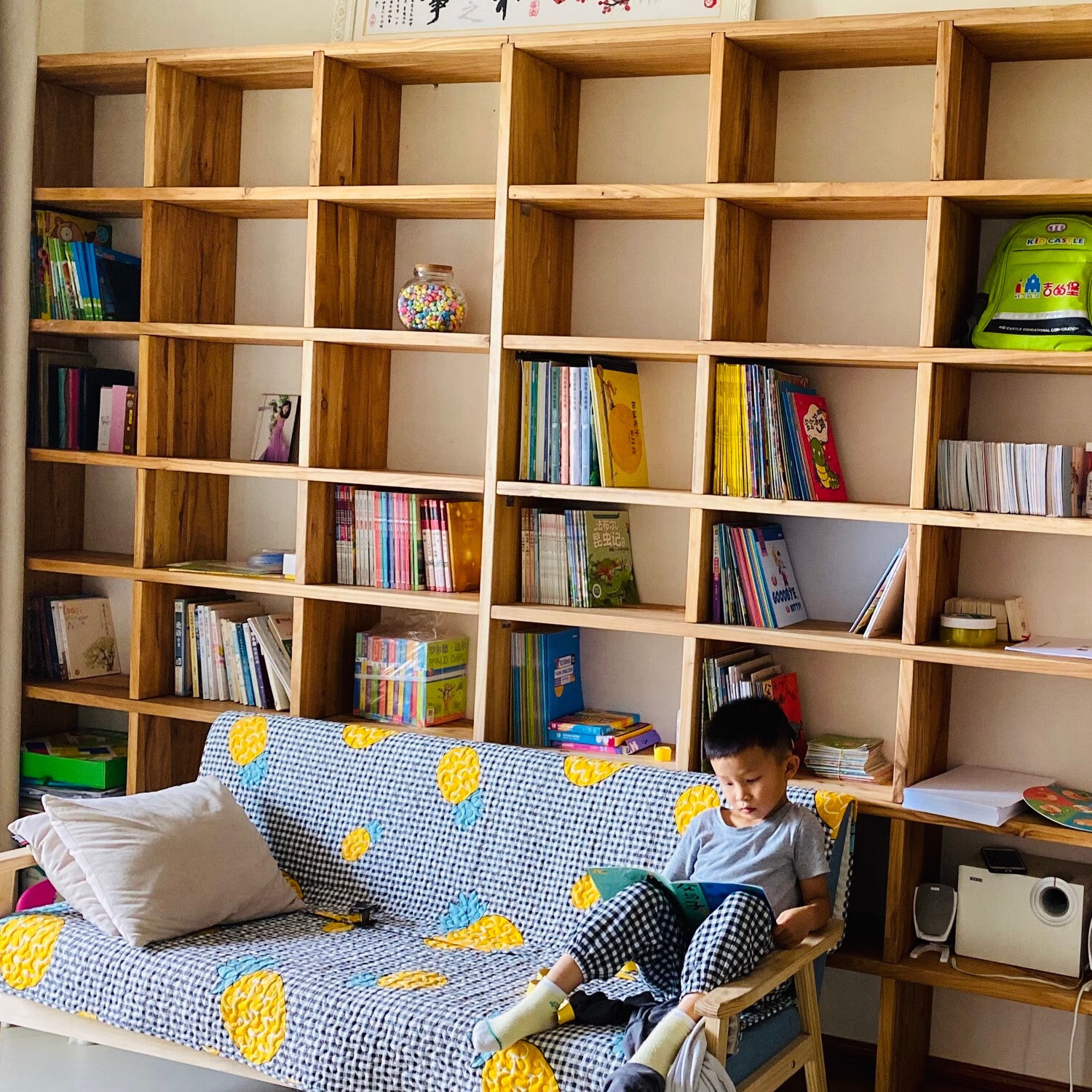 定制老榆木书架满墙大书架定做实木书柜格子架整墙落地多层置物架 3cm厚老榆木板每平定制