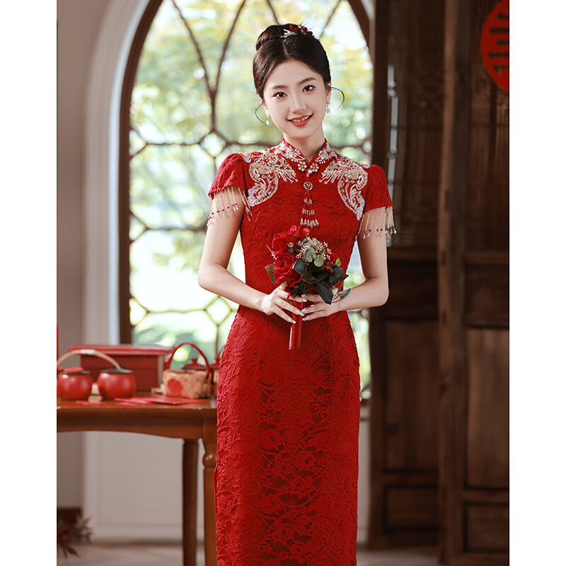 缘雅婷旗袍改良连衣年轻款中式敬酒服新娘小个子订婚礼服结婚女 酒
