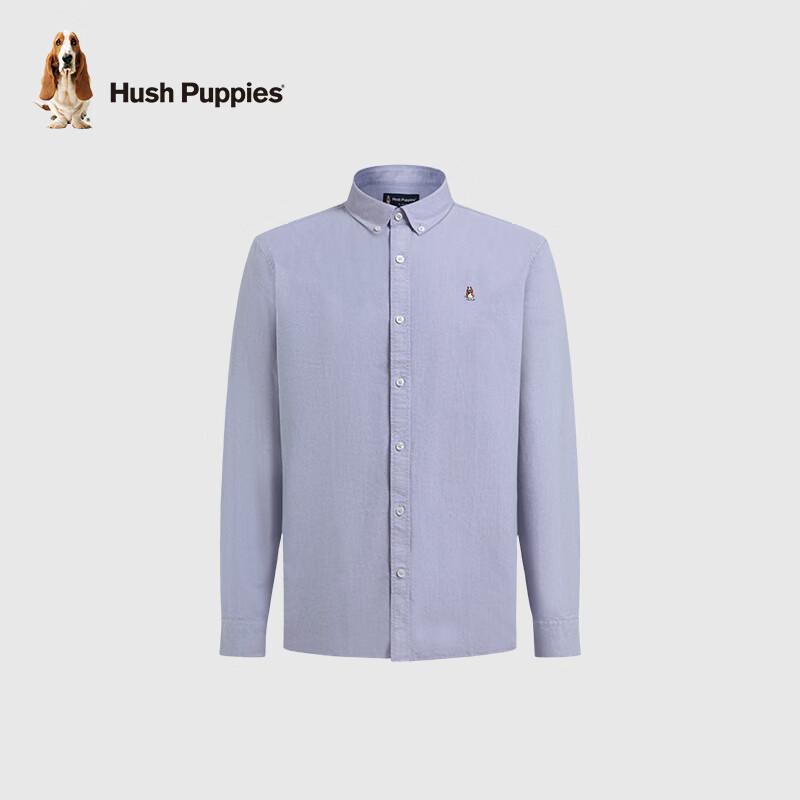 暇步士(Hush Puppies)男装秋纯色刺绣休闲长袖衬衫 025浅蓝2 XL