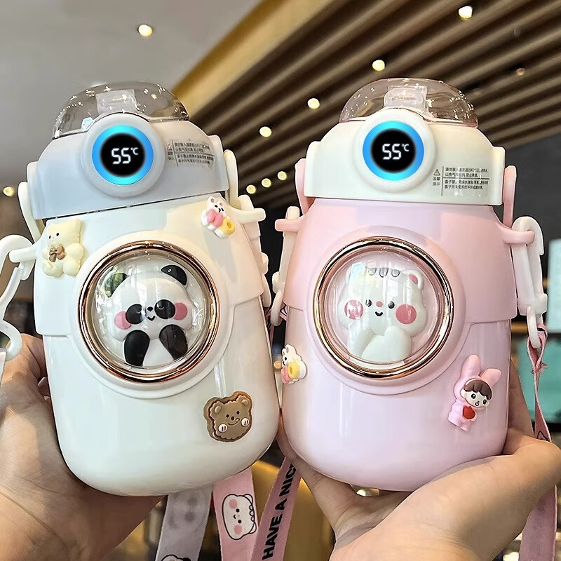 初和（CRUHRE）保温杯女2024新款高颜值食品级316儿童水杯上学专用学生可爱杯子 316熊猫白刻名字 700ml