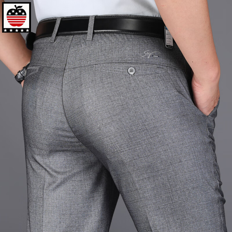 aemape苹果男装春秋男士宽松西裤中年男士高腰深裆男裤弹力爸爸装西装