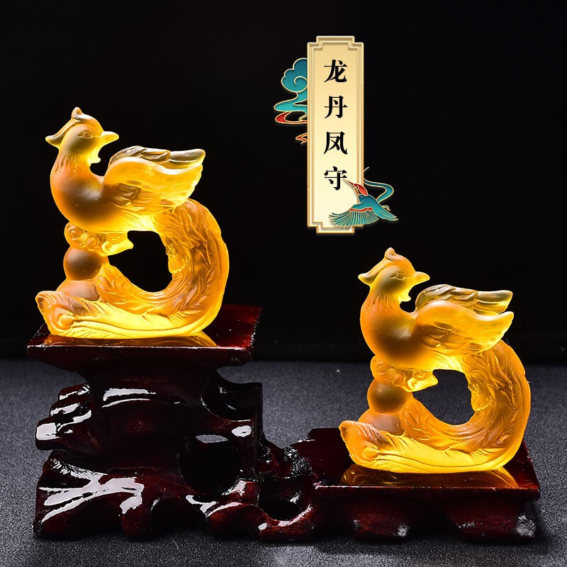 铭啸丹凤守禄琉璃摆件2021牛年属龙人吉祥物礼物客厅卧室装饰品 一对