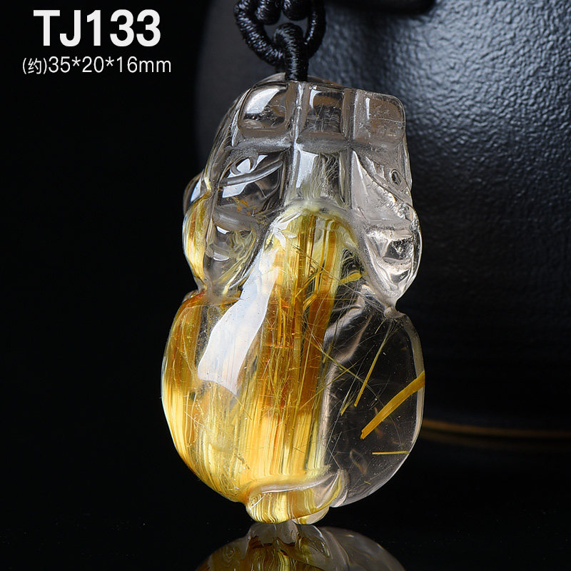 凌芒 黄水晶项坠饰品礼品顺发钛晶项链生日礼物钛晶金发晶貔貅吊坠