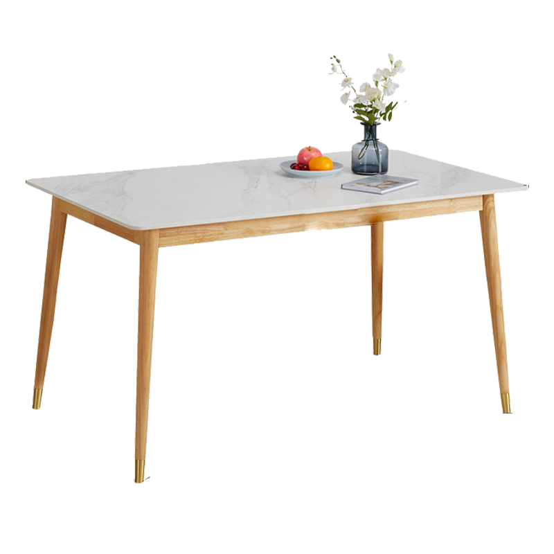 家逸 餐桌 岩板餐桌椅组合现代轻奢简约长方形洽谈桌吃饭桌子家用餐厅家具 常规款1.2米胡桃色餐桌【伦黑金面】