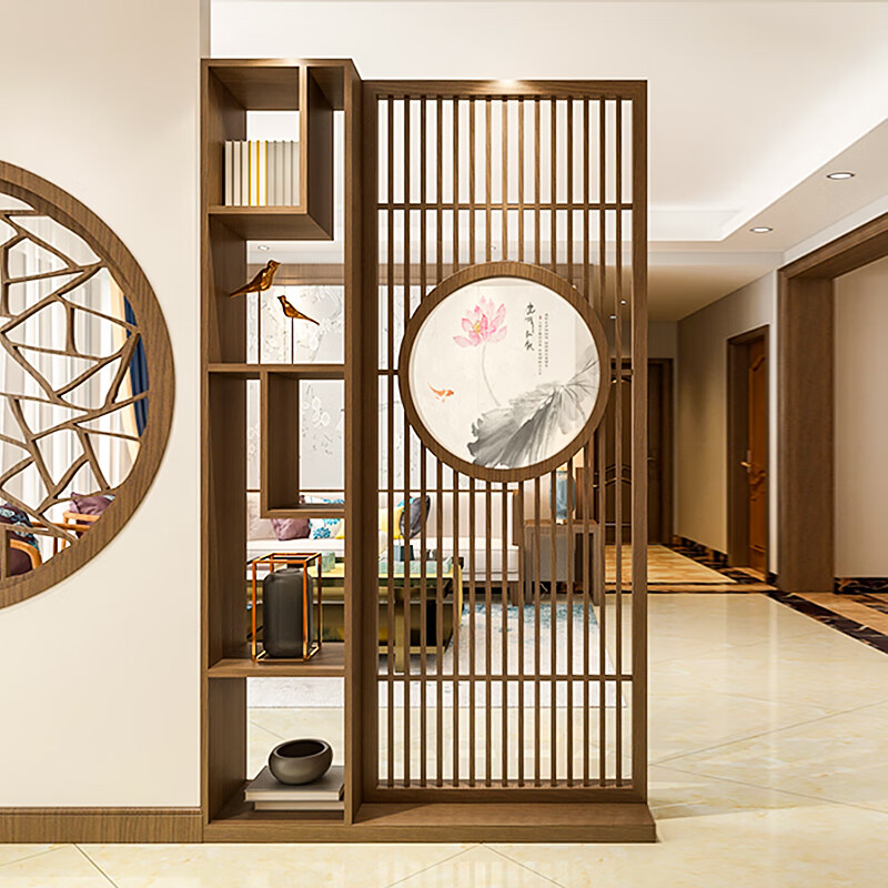 岚沐新中式实木屏风隔断客厅进门玄关柜遮挡古典置物架花格镂空办公室
