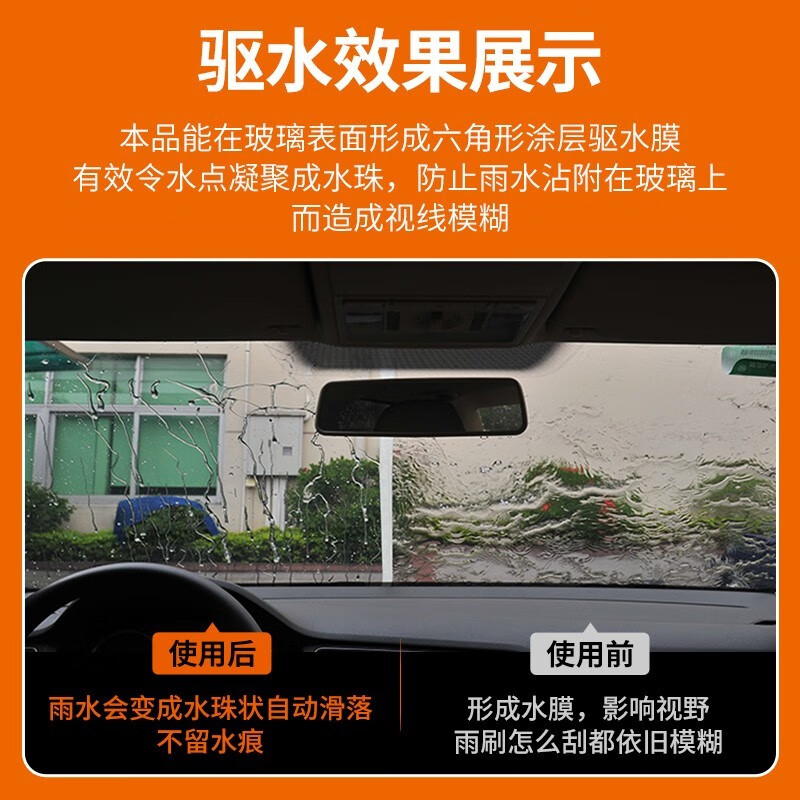 雨中舞汽车玻璃防雨剂 前挡风玻璃车窗后视镜驱水剂 晴雨两用雨敌 晴雨两用防雨剂 180ml 2瓶