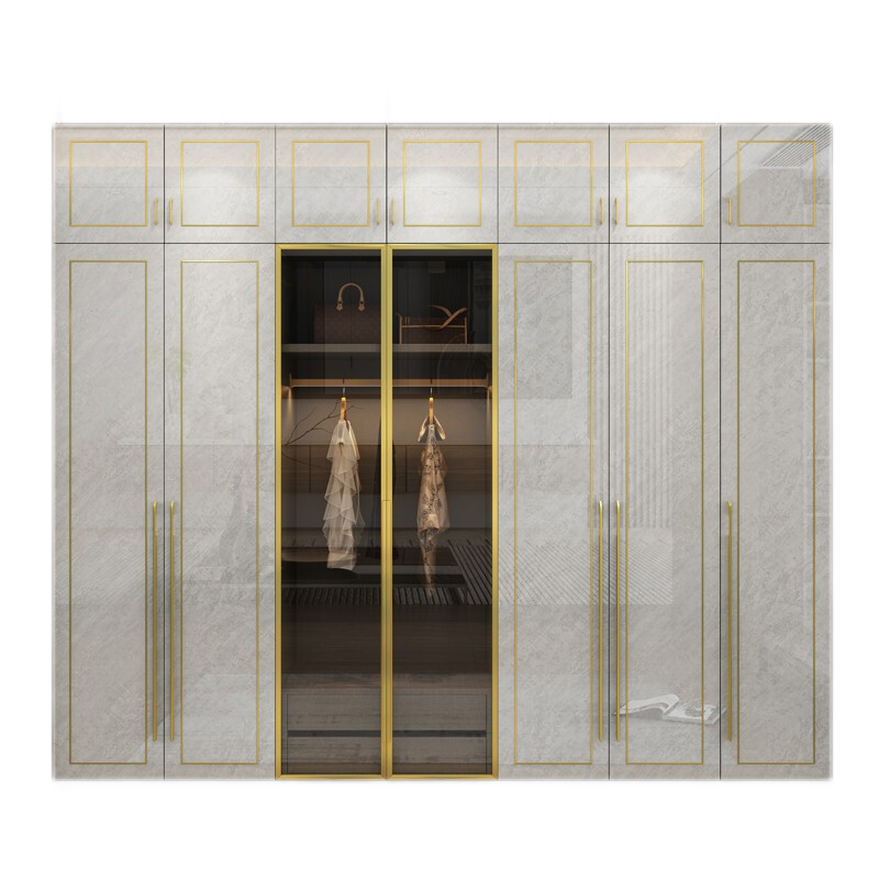 梵爱 衣柜 现代简约衣柜卧室平开门大衣橱 趟门移门板式衣柜整体家具 六门衣柜 组装