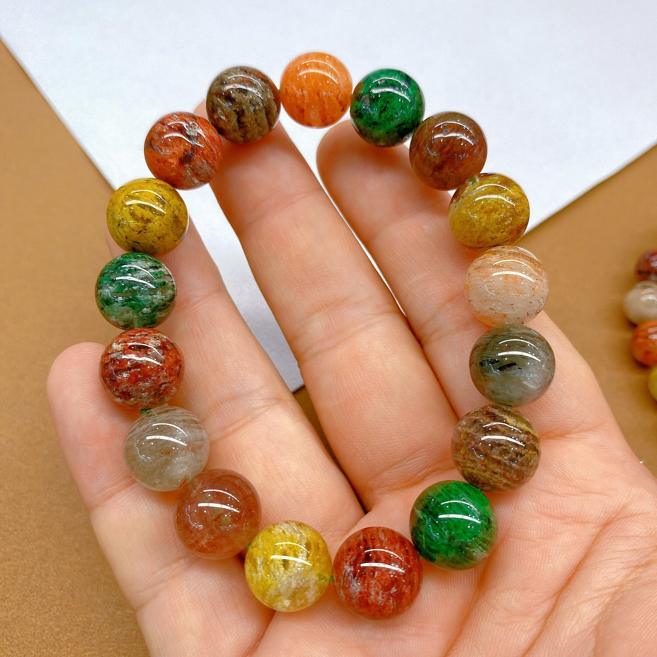 妙聚福 天然四季幽灵单圈手串 彩幽灵水晶多宝千层男女情侣时尚饰品