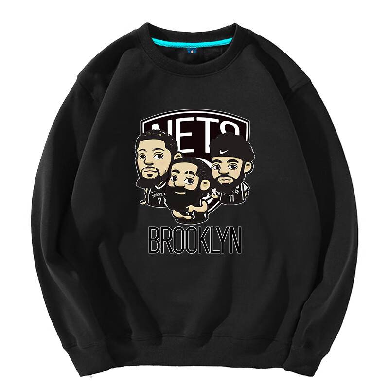 训练服篮网队运动外套杜兰特哈登三巨头春秋季长袖 黑卫衣篮网三人q版