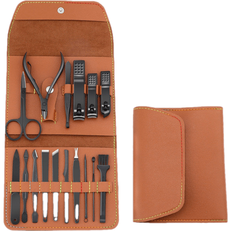 指甲刀套装家用甲沟鹰嘴钳男女士专用指甲剪修剪手脚指甲神器 棕色16件套【家用一套齐全】