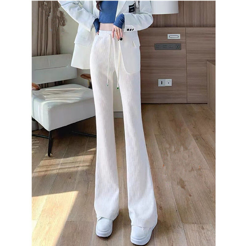 裤白色喇叭裤女秋季高腰显瘦针织雪尼尔加绒阔腿直筒微喇灯芯绒裤子