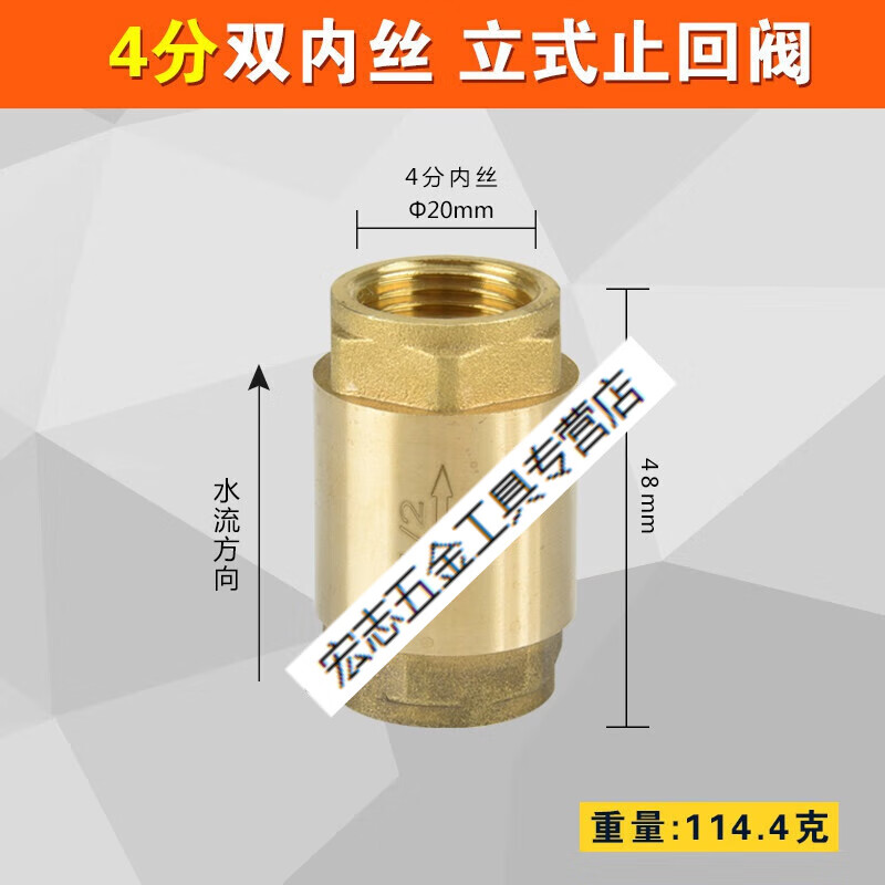 哩嗹啰嗹立式止回阀4分6分1寸自来水管水表止逆阀弹簧单向阀加厚 4分